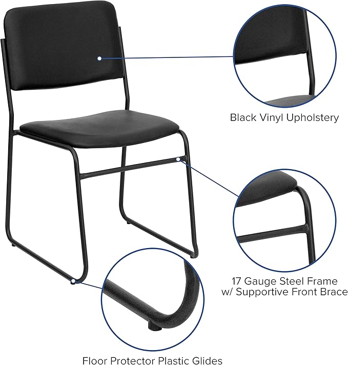 Flash Furniture 5 Pack HERCULES Series 500 lb. Capacity High Density Black Vinyl Stacking Chair with Sled Base