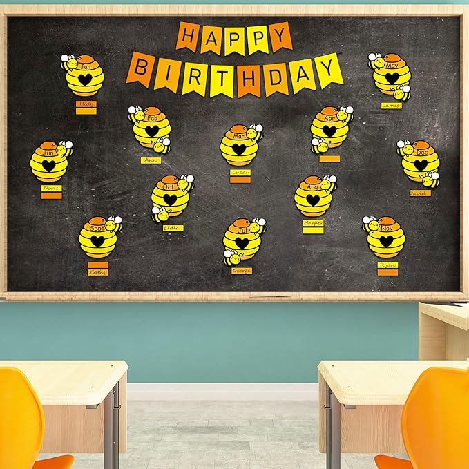 JarThenaAMCS 85Pcs Bee Birthday Bulletin Board Decorations Set Bees Hives Birthday Calendar Poster Honeycomb Paper Cutouts Party Supplies for Teacher Students Back to School Classroom Wall Decor