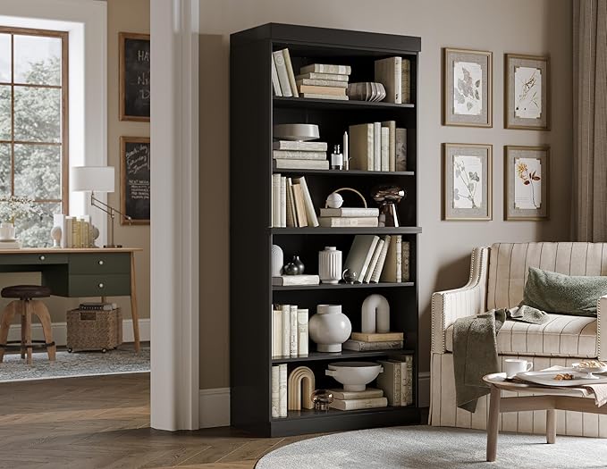 Palace Imports Solid Wood Bookcase - Stackable Modular 6-Tier Bookshelf - 71.5" Tall x 32" Wide - Black, Open Display Shelf for Living Room, Office, Renewable 100% Eco-Friendly Wood, Made in Brazil
