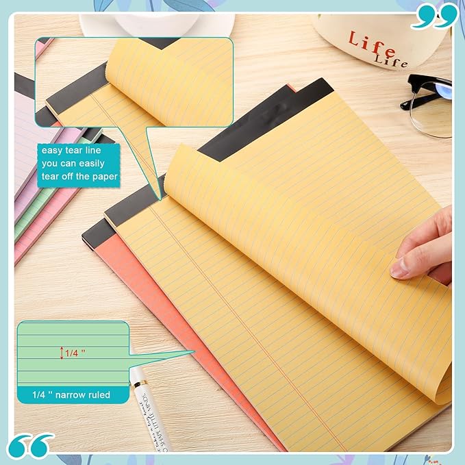 Fuutreo 8 Pcs 8.5'' x 11'' Colored Legal Pad 50 Sheets Per Writing Pads Narrow Ruled Notepad Perforated Writing Notepad Office Supplies for College Office Business (Candy Color)