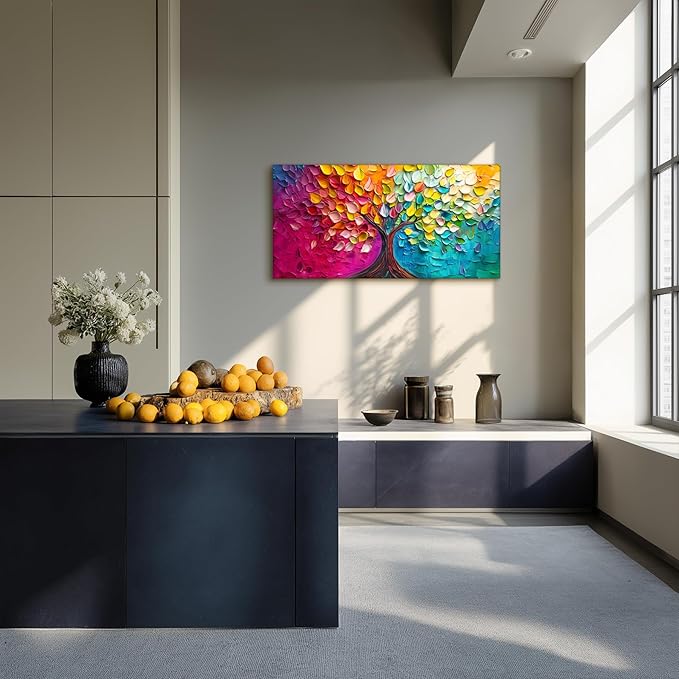 SERIMINO Tree of Life Wall Art Large Artwork, Abstract Tree Canvas Oil Painting Art Prints, Nature Plant Colorful Wall Decorations, Modern Aesthetic Pictures Wall Decor Living Room Bedroom 24"X48"