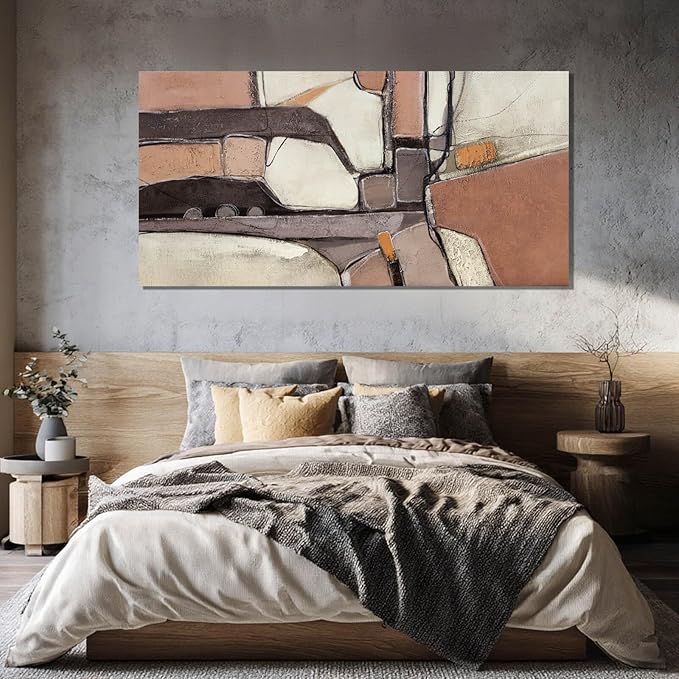 Grey Canvas Wall Art, Brown Trendy Abstract Art Wall Decor for Room, Aesthetic Pictures for Dining Room Wall, 29" x 58" Wooden Framed