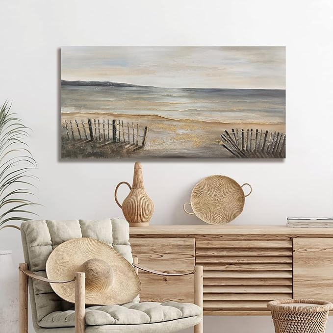 Yuaxker Ocean Large Wall Decor Grey and Gold Wall Art Modern Trendy Art Canvas Paintings Artwork for Living Room, Bedroom, Dining Room Office Decor 30x60 inch
