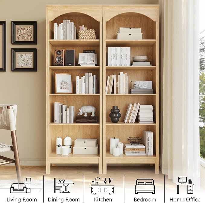 71" H Tall Bookshelf and Bookcase, Farmhouse Book Shelf with 5-Tier Open Shelves, Wooden Bookcase Freestanding Display Bookshelves for Bedroom, Living Room, Natural Wood