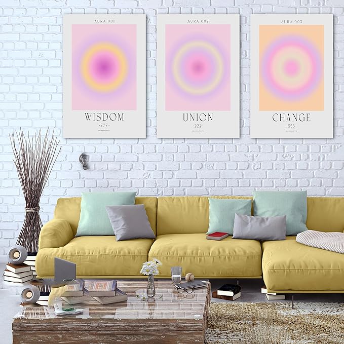 SHMAO Colorful Gradient Aura Angel Numbers Poster Canvas Wall Art for Room Aesthetic Inspirational Spiritual Wall Art Paintings Abstract Minimalist Wall Decor for Bedroom 24"x36" x 3 Pcs