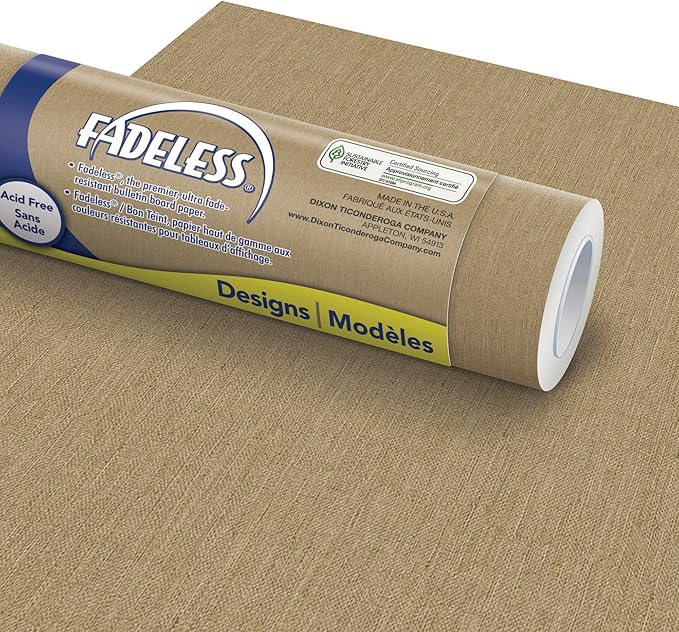 Fadeless Bulletin Board Paper, Fade-Resistant Paper for Classroom Decor, 48” x 50’, Natural Burlap, 1 Roll