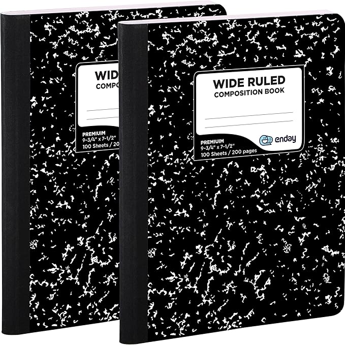 Composition Notebook Wide Ruled (2 Pack) Hard Cover Marble composition notebook, 100 Sheets, Wide Ruled Composition Notebooks, White Paper Composition books, Black and white composition notebook.
