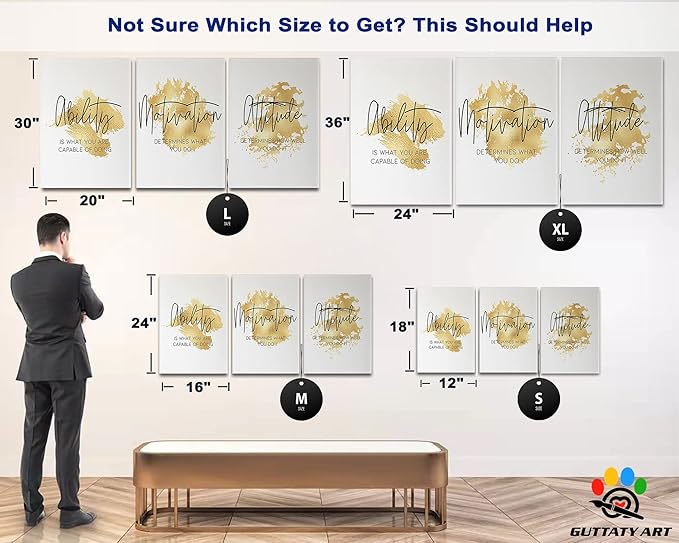 Office Wall Art-3 Panel Motivational Art, Inspirational Quote Canvas for Home Office, Entrepreneur's Words Poster Frame, 24'x36', 3 Pcs