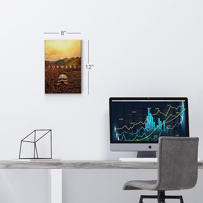 Smile Art Design Forward Inspiring Turtle and Mountain View Motivational Wall Art Canvas Print Inspirational Wall Art Entrepreneur Quote Office Living Room Decor Artwork Gift Ready to Hang 40x30