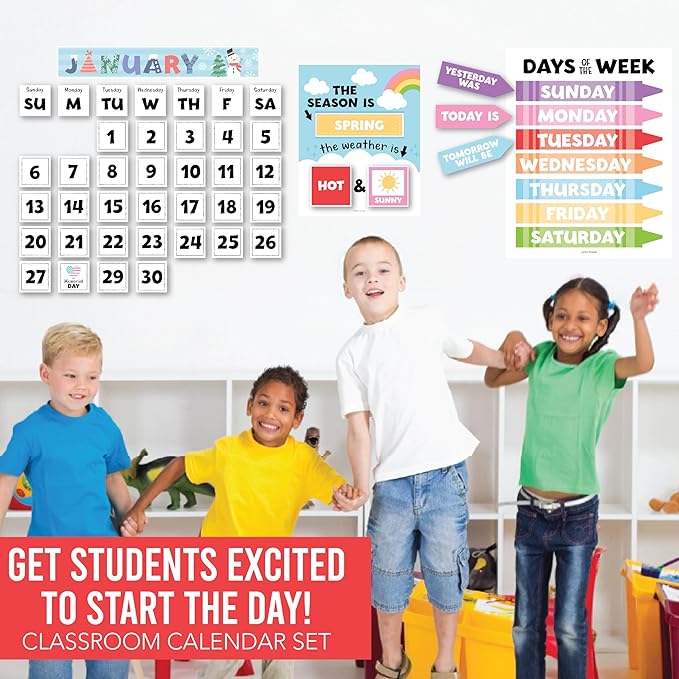 Hadley Designs Classroom Calendar Set Bulletin Board Decorations - Colorful School Calendar for Classroom Decor, Kindergarten Preschool Elementary Teacher Must Haves, Homeschool & Daycare Essentials