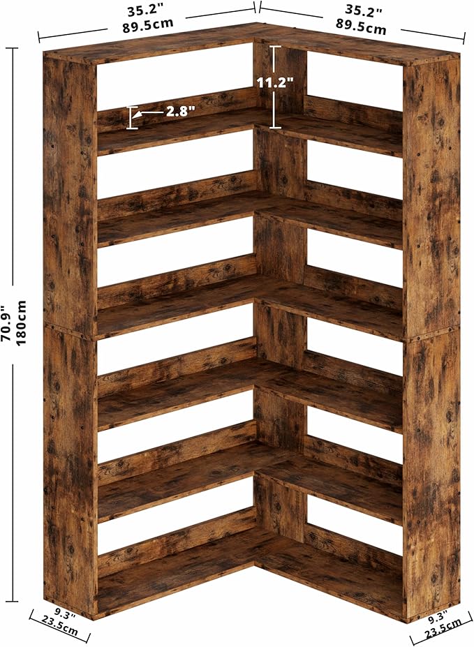 IRONCK Corner Bookshelf 6-Tier 70lbs/Shelf Large Bookshelves with Baffles Industrial Storage Display Rack for Living Room Home Office