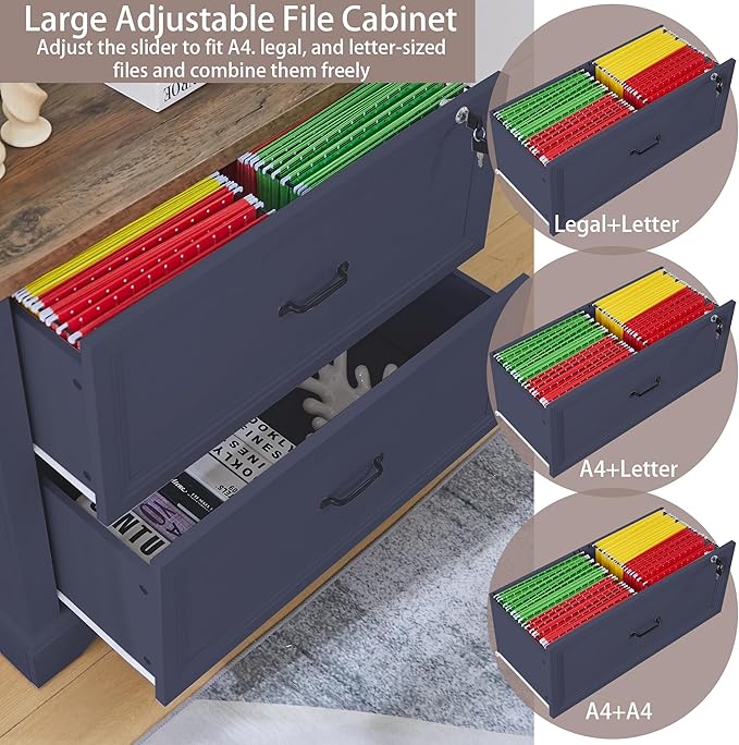 34.6" Farmhouse File Cabinet,Wood File Cabinet with Hanging File Folders,Top Drawer Lockable,Lateral Filing Cabinet for Home Office Compatible with Letter/Legal/A4 Size (2)