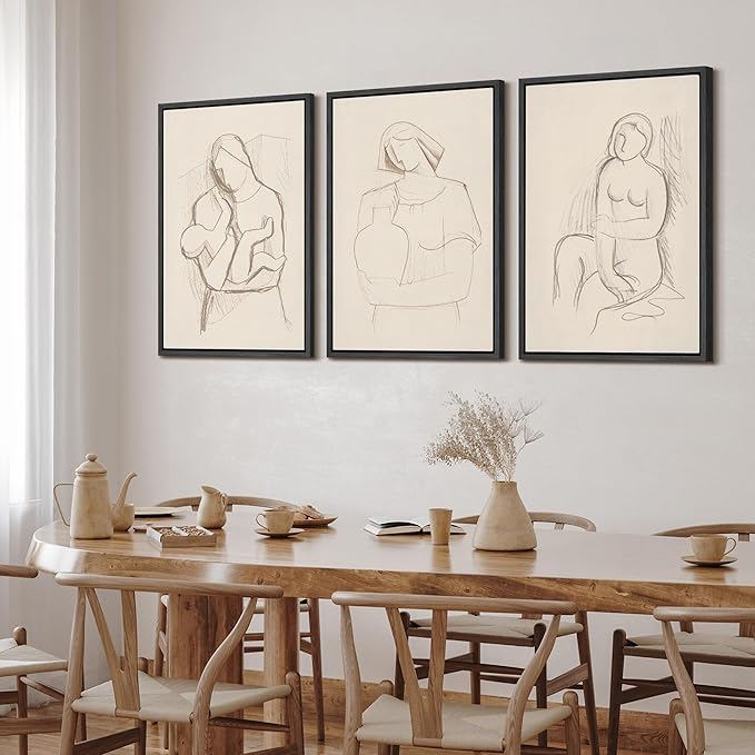 SIGNFORD Framed Wall Art Print Set Minimalist Figurative Line Drawing Modern Abstract Digital Art Modern Art Contemporary for Living Room, Bedroom, Office - 24"x36"x3 BLACK