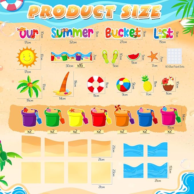 Faccito 57 Pcs Summer Bulletin Board Decorations Set Our Summer Bucket List Classroom Decor Hawaii Sun Beach Bucket Paper Cutouts with Borders for Home School Hawaiian Tropical Party Supplies