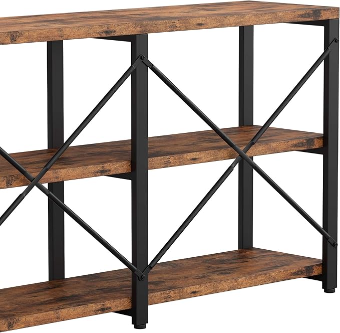 IRONCK Bookshelf Double Wide 47 in 3-Tier, Industrial Bookcases, Wood and Metal Bookshelves, Book Shelves for Home Office Decor Display