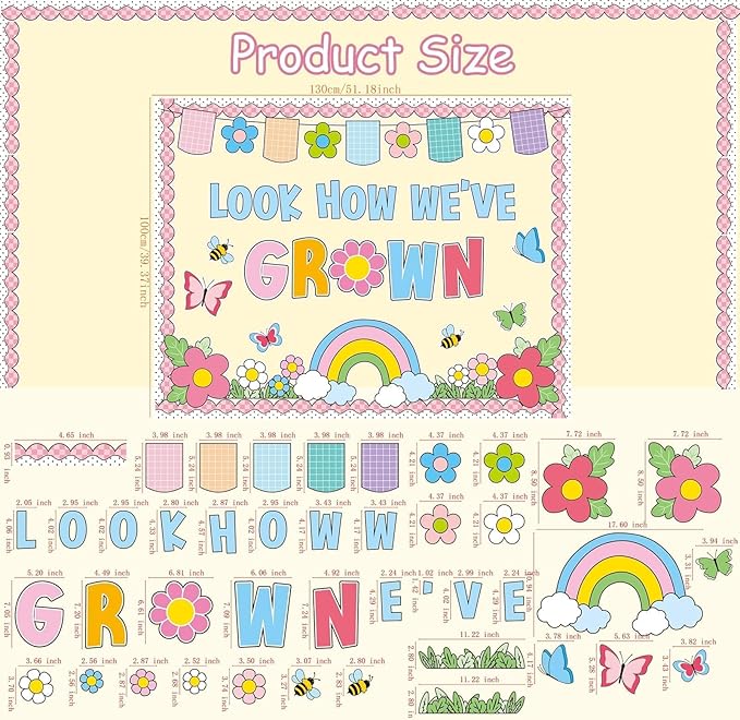 Spring Flower Bulletin Board Decorations Set with Borders Motivational Grow Floral Classroom Decor for Teachers Cute Wildflowers Positivity Cutouts for Class School Classroom Bulletin Board Decoration