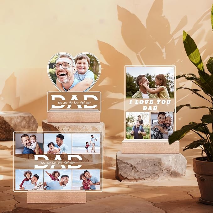 Personalized Gifts for Dad from Daughter Son, Personalized Picture Frame with Photo, Custom Photo Frame with Night Light, Customized Dad Birthday Gifts