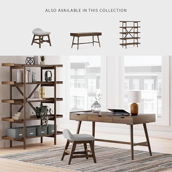 Signature Design by Ashley Lyncott Mid-Century Modern Freestanding 5-Tier 70" Etagere Bookcase, Light Brown