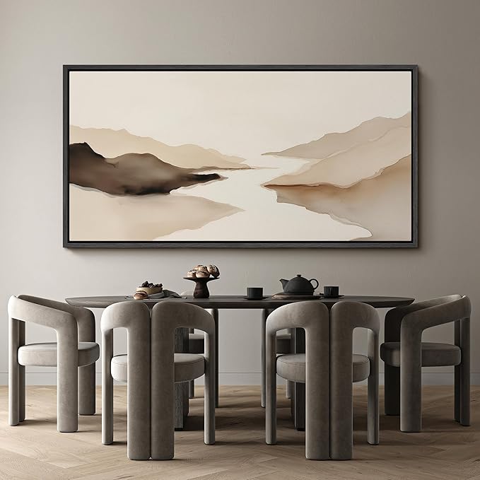SIGNFORD Extra Large Framed Canvas Print Wall Art Abstract Neutral Mountain Lake Landscape Illustrations Modern Art Calm Warm for Living Room, Bedroom, Office - 60"x30"