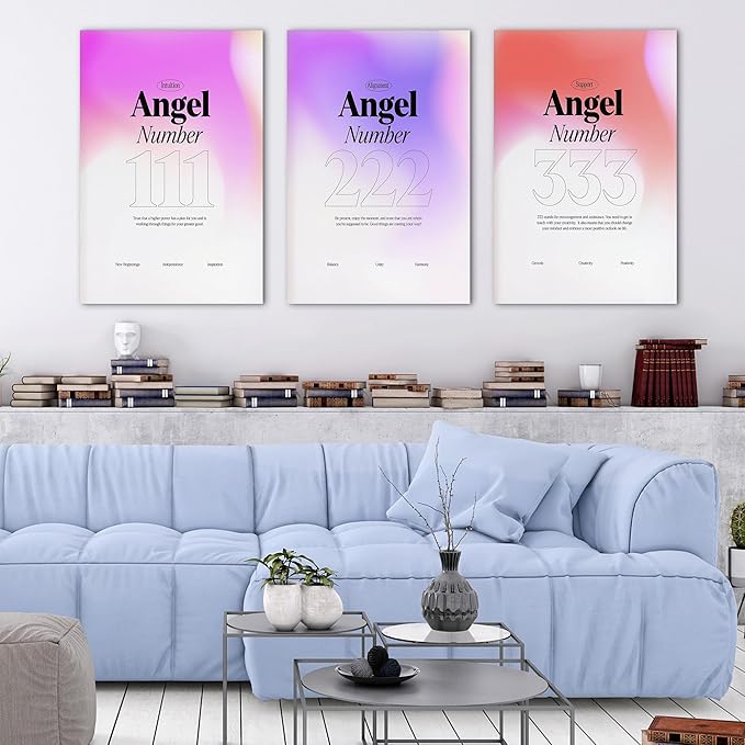 Colorful Gradient Angel Numbers Poster Canvas Print Artwork Room Decor for Bedroom Aesthetic, 3 Piece Framed Inspirational Minimalist Art Paintings Decor for Bedroom Office 20"x30" x 3 Pcs