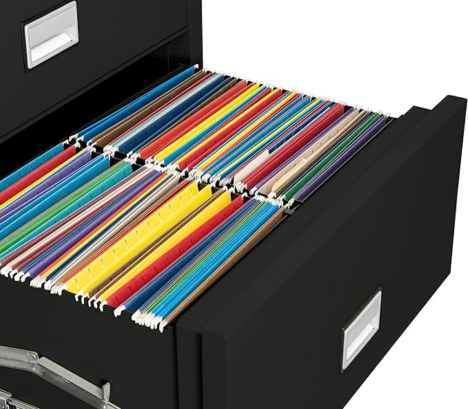 31 inch Wide 4-Drawer Lateral Fireproof File Cabinet – Legal and Letter Size Filing – Key Lock – Water Resistant – Fire Safe and Impact Rated – Black Finish – Model LAT4W31B
