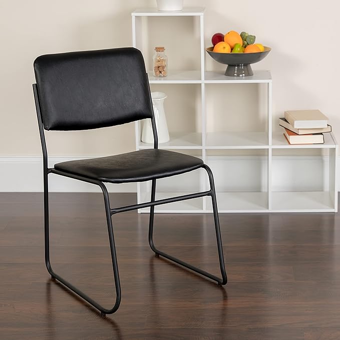 Flash Furniture HERCULES Series 500 lb. Capacity High Density Black Vinyl Stacking Chair with Sled Base