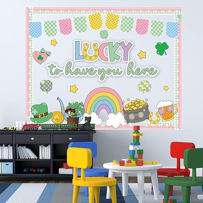 St. Patrick's Day Bulletin Board Decorations Set with Borders Lucky to Have You Here Classroom Decor for Teachers Cute St. Patrick's Day Cutouts for Class School Classroom Bulletin Board Decoration