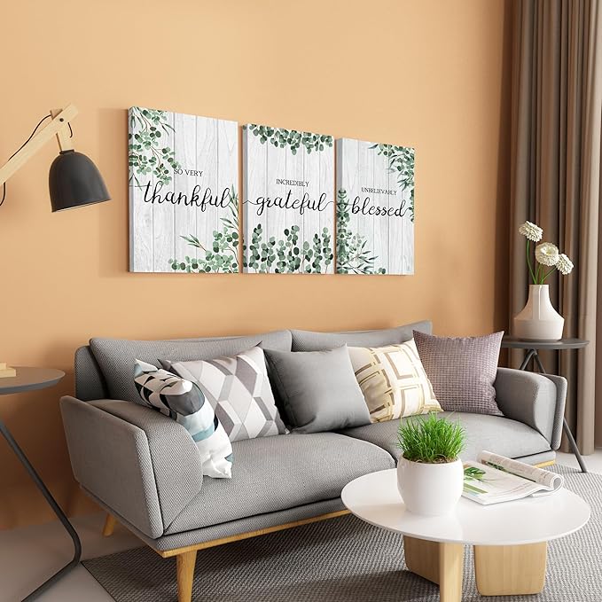 3 Pieces Blessed Sign Wall Decor - Thankful Grateful Quote Art - Home Decor Signs (12''W x 16''H x 3PCS)