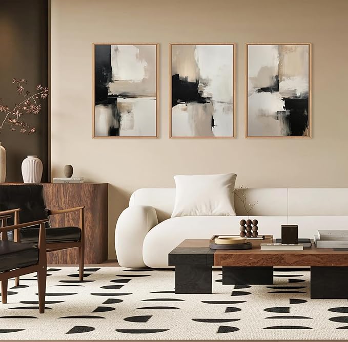 3PC Beige Abstract Wall Art Large Modern Minimalist Posters Prints Black Brown Neutral Artist Pictures Painting for Living Room Bedroom Bathroom Office Decorations Unframed