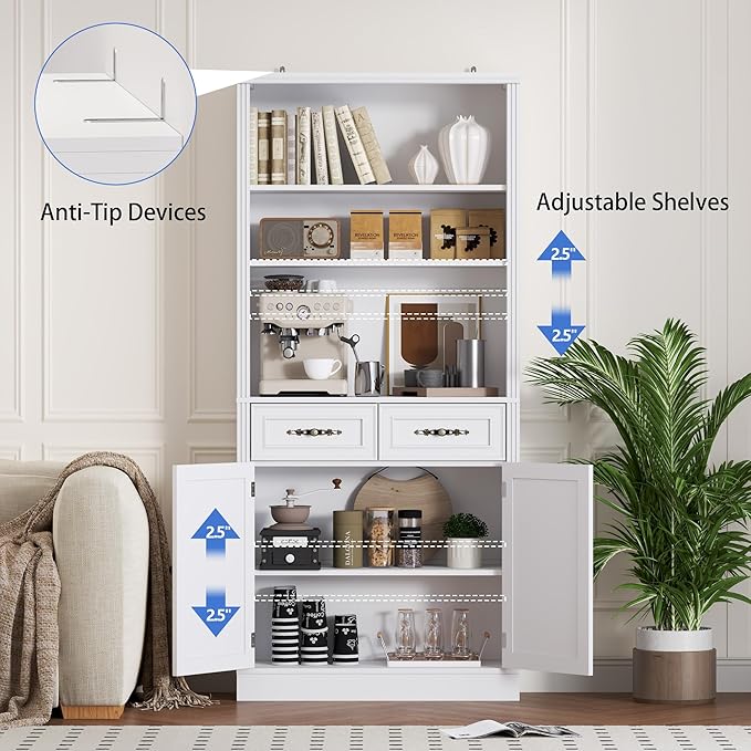 70.1" Tall Bookshelf with Drawers & Cabinet, 5-Tier Floor Standing Bookcase with Storage Doors, Adjustable Shelves & Metal Handles, 31.5" Wide Organizer for Home Office, Living Room