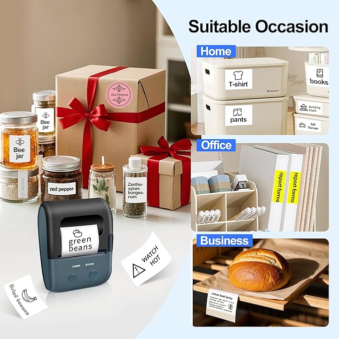 Label Maker Machine, L7 Portable Bluetooth Thermal Printer,Thermal Sticker Machine with Paper Tape (1.97"×1.18") Sticker Labeler with Multiple Templates for Office Organization Home Kitchen School