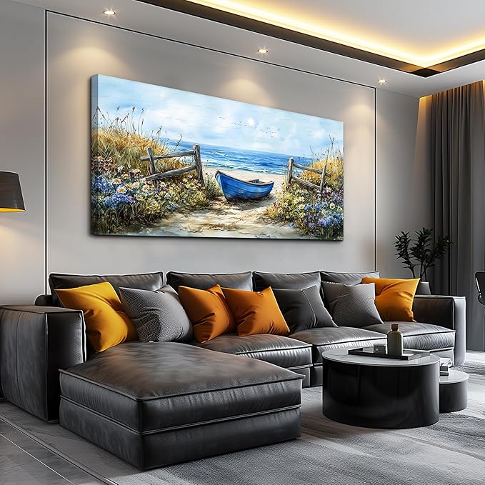 ZUITINGHUA Canvas Wall Art For Living Room Large Wall Decor For Office Bedroom Decorations Seaside Landscape Pictures Boat Painting Artwork Room Wall Mural Aesthetic Home Decor 30x60 In
