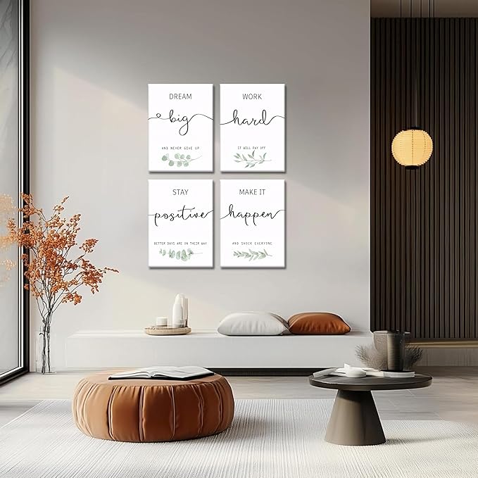 Motivational Canvas Wall Art for Office Decor - Inspirational Positive Quotes Canvas Prints Set of 4, Positive Affirmations Pictures Wall Decor for Dorm Living Room Bedroom 12×16 inch Framed