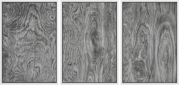 SIGNWIN Framed Canvas Print Wall Art Set Dark Wood Grain Texture Rustic Modern Natural Pattern Illustrations Modern Art Decorative Abstract for Living Room, Bedroom, Office - 24"x36"x3 White