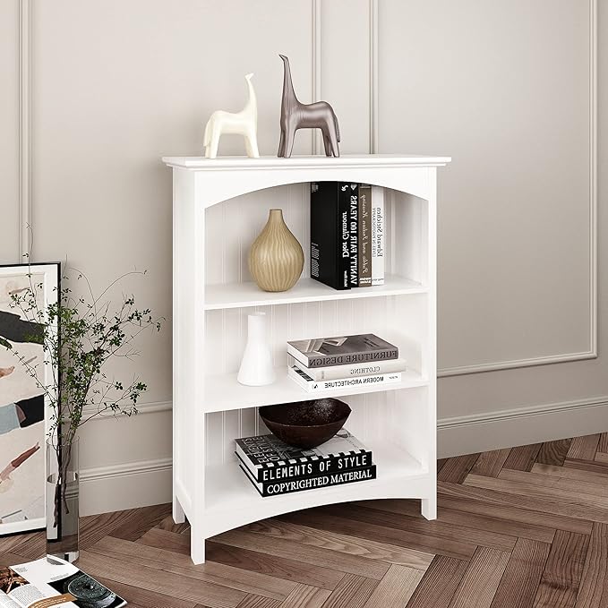 eHemco 3 Tier Bookcase with 2 Arched Supports, 40 Inches, White