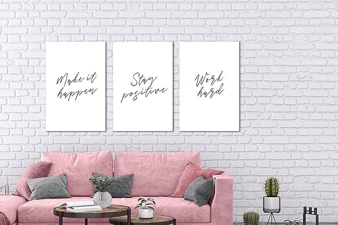 SHMAO Office Canvas Wall Art Motivational Wall Decor, 3 Piece Modern Positive Quotes Print Pictures for Office Wall Decor Women Inspirational Framed Artwork Home Office Decor 16”x24”x3 Panels