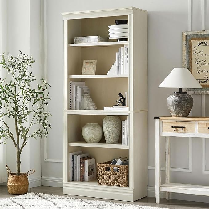 JAHRSTIM Halston Standard Bookcase, Adjustable Storage Open Display Shelving Unit for Home and Office Space, 31.49”L x 13.77”W x 72.8”H, Cream