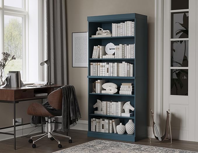 Palace Imports Solid Wood Bookcase - Tall 6-Tier Stackable Modular Bookshelf - 71.5" x 32” W - Teal Blue, Open Display Shelf for Living Room & Office Renewable 100% Eco-Friendly Wood, Made in Brazil