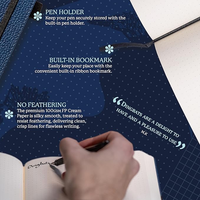 Dingbats* Wildlife Grid Writing Journal Notebook A5 - Vegan Leather Hardcover - Ideal for Work, Travel - Pocket, Elastic Closure, & Bookmark