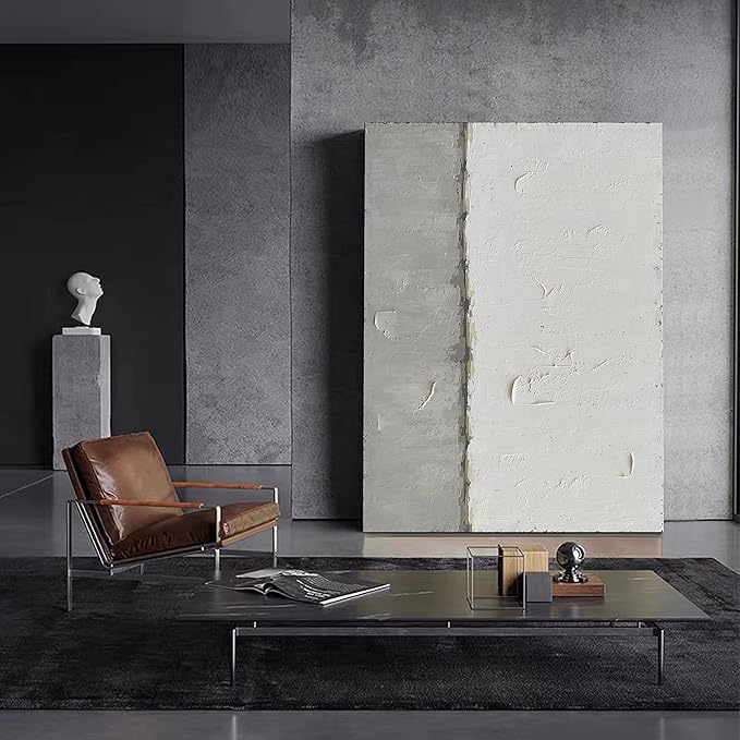 NANKAI Grey and White Minimalist Large Contemporary Art - 36x48 inch Wall Decoration For Home and Office