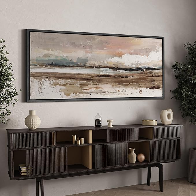 SIGNFORD Extra Large Framed Canvas Coastal Horizon Abstract Illustrations Modern Art Calm Warm for Living Room, Bedroom, Office - 60"x30"