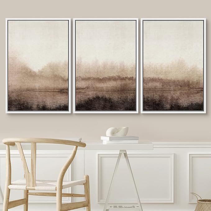 SIGNWIN Framed Canvas Print Wall Art Set Pastel Watercolor Brown Landscape Nature Wilderness Illustrations Modern Art Decorative Nordic Abstract for Living Room, Bedroom, Office - 16"x24"x3 White
