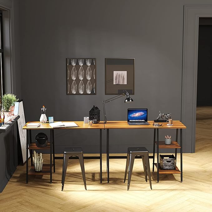SHW 43-Inch Home Office Trestle Computer Desk with Open Storage Shelves, Walnut