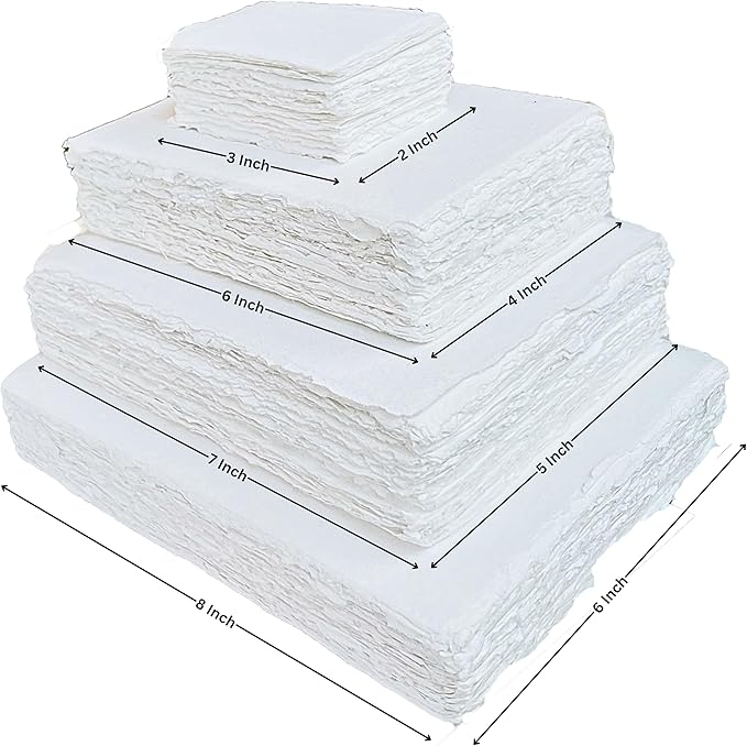 Handmade Cotton Paper with Deckle Edge Recycled Cotton Rag Mixed Media Card Stock for Postcards, Invitations, Crafts and Announcements (150gsm, 5x7 inch B6, 50 Pack)