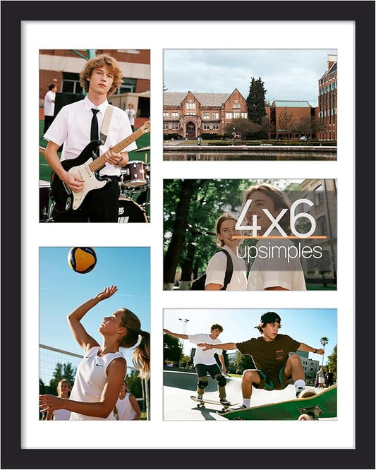 upsimples 11x14 Collage Picture Frame, Display Pictures 5 4x6 with Mat or 11x14 Without Mat, Wall Hanging 5 4x6 Picture Frame Collage Wall Decor, Black, 1 Pack