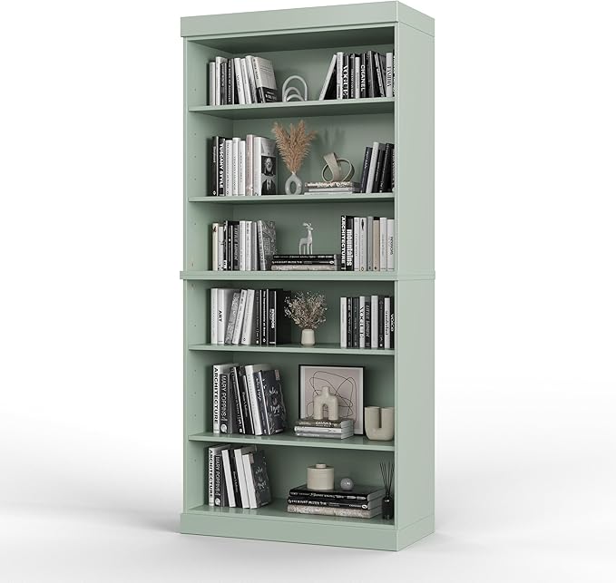 Palace Imports Solid Wood Bookcase - Stackable Modular 6-Tier Bookshelf - 71.5" Tall x 32" Wide - Sage, Open Display Shelf for Living Room, Office, Renewable 100% Eco-Friendly Wood, Made in Brazil
