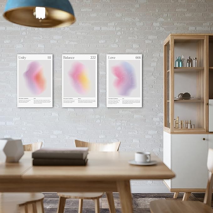 Colorful Gradient Aura Angel Numbers Poster Canvas Print Artwork Room Decor for Bedroom Aesthetic, 3 Piece Framed Inspirational Minimalist Art Paintings Decor for Bedroom Office 16"x24" x 3 Pcs
