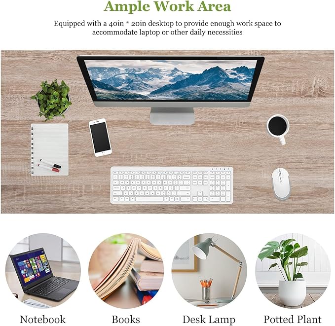Computer Desk, 39 Inch Office Desk with Metal Frame, Home Office Desk, Modern Simple Style for Small Space Home Office, Living Room, Bedroom, Nature