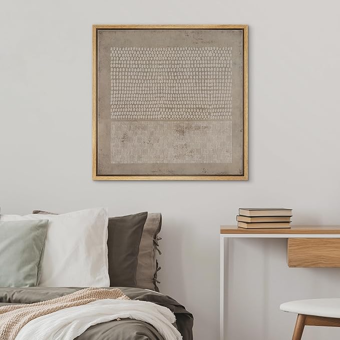 SIGNWIN Framed Canvas Print Wall Art Gunge Dark Pastel Geometric Pattern Abstract Shapes Illustrations Modern Art Decorative Boho Relax/Zen Nordic for Living Room, Bedroom, Office - 16"x16" Natural