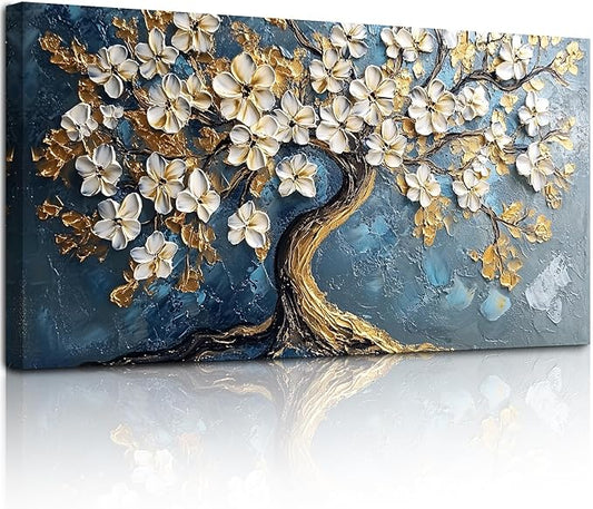 SERIMINO Gold Tree of Life Large Wall Art, Abstract Tree Oil Painting Art Prints, Cherry Blossom Flower Canvas Art Wall Decor, Modern Aesthetic Wall Pictures for Living Room Bedroom Office 24"X48"